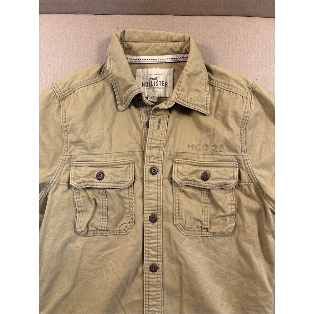 Hollister Button Shirt Mens Large Brown Khaki Safari Outdoors Distressed HCO22